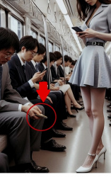 電車でスカートの女の子が目の前に立っていたので下からパンチラ盗撮するという妄想wwの画像