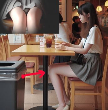 ゴミ箱にカメラを仕掛けてカフェのテーブル下からミニスカ女性客のパンチラを盗撮する変態店長ｗｗの画像