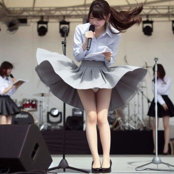 強風の野外イベントで女性司会者のスカートがピンチ！「ああ・・パンチラしちゃう！」の画像