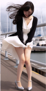 フレアミニスカートの彼女を海沿いの強風パンチラスポットに連れて行った結果wwの画像