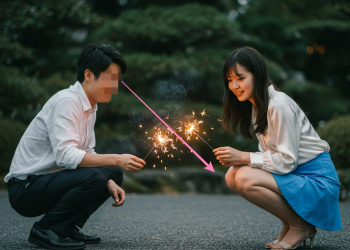ミニスカのあの子がでしゃがんで線香花火を・・・あっ!パ、パンチラ!の画像
