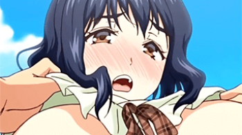 【エロアニメ】ノーブラ巨乳で完全に誘ってますわｗｗ青空の下チンポを舐めてくる巨乳娘に大量中出し！の画像