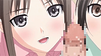 【エロアニメ】自分からしゃぶりに行ってるじゃないですかｗｗ一見真面目そうなテニス部JKがダブルフェラｗｗの画像