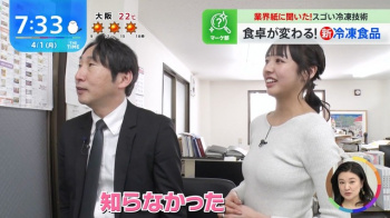 重松文リポーターの白ニットおっぱいがエッチ過ぎてたまりませんわの画像