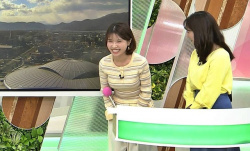 前川夏生アナ、ボーダーが歪むニットおっぱいデッカ！YCの張り出し最高の画像