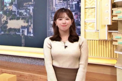 田原萌々アナ、白ニットおっぱいの膨らみのカタチがエッロ過ぎ最高！の画像