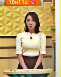 福戸あやアナ、白ニットおっぱいエッロ！横乳の膨らみタマランちの画像