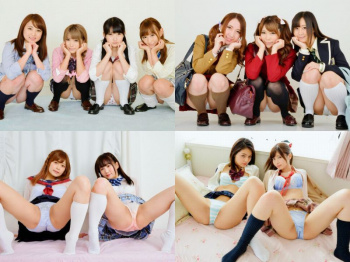 集団(複数)JKハーレムのうんこ座り三角パンチラとM字開脚パンチラ画像(30枚)の画像