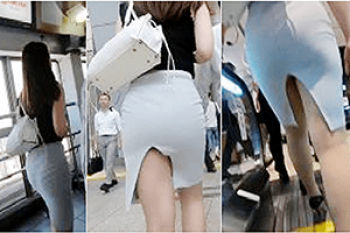 《高画質》盗撮【透けパン】～駅で見つけた「タイトスカート」の「プリ尻」～「パンツ」のスジと「スリット」からの「太モモ」～！！の画像