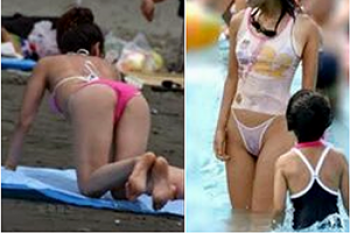 《高画質》盗撮【パンチラ＆透けパン】～街中・海での「エロショット」のスライドショー～「股間」＆「生パンツ」～！！の画像