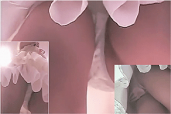 《高画質》スカート内盗撮【パンチラ】～ショップで「店員サン」のムレムレ「生パンツ」＆ムチムチ「太もも」を逆さ撮りの画像