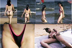 《無○正》SM投稿【羞恥露出】～地方の海岸で「メス豚」に「紐ビキニ」を着せ「放置Ｐ」＆砂浜で「オッパイ・マ●コ」丸出し撮影の画像