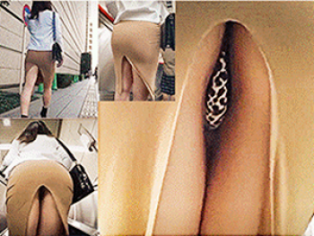 《盗撮カメラ》パンチラ【タイトスカート】～駅・電車で「スリット」から「チラ見え」する「太もも・生パンツ」「エロ尻」を撮影の画像