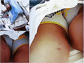 《盗撮カメラ》パンチラ【ローティーン】～本屋の「ミニスカ」を狙う～10代のピチピチ「太もも」＆くい込み「生パンツ」撮りの画像