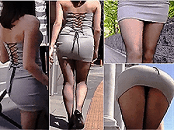 《盗撮カメラ》尻フェチ【パンチラ】～街で「タイトミニ」を追っかけ～20代の「エロ尻・くい込み」＆「美脚・黒パンスト」を撮影の画像