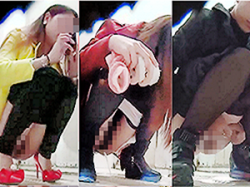 《無○正》盗撮 女子トイレ【放尿マ●コ】～穴型の「中国式便器」は丸見え～女子大生の「ワレメ・穴」「オシッコ」をドアップ撮影の画像