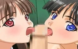 【エロアニメ】美少女JK二人にチンポペロペロされる♥の画像