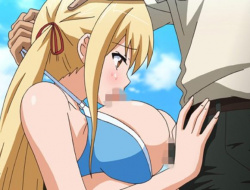 【エロアニメ】金髪ギャルビッチ美少女に野外でパイズリフェラされて気持ち良くなる♥の画像