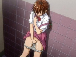 【エロアニメ】制服美少女が一人トイレで我慢できずマ〇コをビショビショにする♥の画像