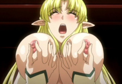 【エロアニメ】金髪美女は爆乳おっぱい乳首をいじられながら完全に快楽堕ちする♥の画像