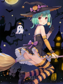 【二次】カラフルで縞々なニーソックスを履いたハロウィン女子画像の画像