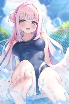 【二次】プールサイドで涼しげな競泳水着女子の画像【競水】の画像