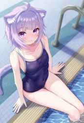 【二次】暑いのでプールサイドで涼しげなスクール水着女子画像【スク水】の画像