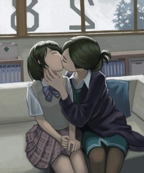 【事前】このあと滅茶苦茶百合ックスしそうなドエロい接吻を交わしてる女の子同士のレズキス二次画像【ベロチュー】の画像