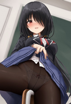 【制服JK】自分のスカートを捲って、黒パンストや黒タイツ越しのパンツを見せてくれるエッチな女子校生ちゃんの二次画像 part3の画像
