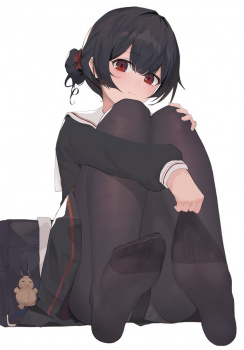 【黒ストJK】セーラー服女子校生ちゃんの黒タイツ越しパンツ画像【二次】の画像