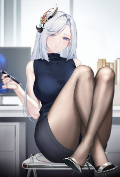 【黒スト】ノースリーブセーターと黒タイツ脚の相性の良さを再確認したい縦セタ女子の二次画像【着衣おっぱい】の画像