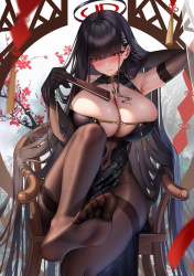 【脚フェチ】黒タイツや黒パンストに包まれた太ももまで露わになっちゃう♡スリットがとってもセクシーなチャイナドレス女子の二次画像 part2の画像