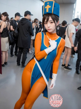 【全身タイツ】ドラクエ3の女僧侶ちゃんのコスプレをしてるコスプレイヤーさんの三次風画像【AI写真】の画像