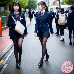 【JK】黒タイツの女子校生ちゃんを街撮りした三次盗撮風画像【AI写真】の画像