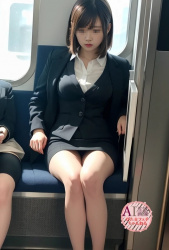 【三次風】電車で座ってるOLさんのパンツが見えそうで見えないパンチラ未遂盗撮風画像【AI写真】の画像