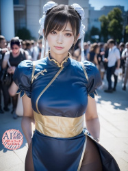 【タイツ太もも】春麗のコスプレをしたコスプレイヤーさんを撮影させてもらった三次風画像【AI写真】の画像