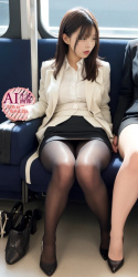 【黒タイツ】電車で正面に座ってる黒ストOLさんを正面から撮影した三次盗撮風画像 part2【AI写真】の画像