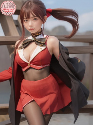 【宝鐘マリン】ストッキングじゃなくてパンストを履いた船長のコスプレがとってもフェチかったので撮影させてもらった三次風画像【AI写真】の画像