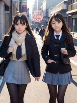 【黒ストJK】街行くカワイイ黒タイツ女子校生ちゃんを撮らせてもらいましたー♪的な三次風街撮り画像 part3【AI写真】の画像