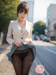 【たくし上げ】キレイなOLさんが黒パンスト越しのパンツを見せてくれてる三次風画像【AI写真】の画像