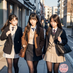 【黒ストJK】寒くなってきて街に増え始めた黒タイツ女子校生ちゃんを撮影した三次風画像【AI画像】の画像