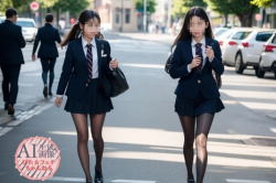 【JK】黒パンストや黒タイツを履いた女子校生ちゃんを街撮りした三次盗撮風画像 part3【AI画像】の画像