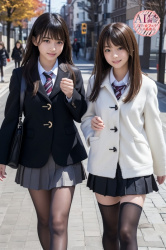 【黒ストJK】街行くカワイイ黒タイツ女子校生ちゃんを撮らせてもらいましたー♪的な三次風街撮り画像 part4【AI画像】の画像