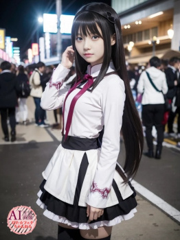 【まどマギ】暁美ほむらちゃんコスをしてるコスプレイヤーさんを撮影させてもらった三次風画像【AI画像】の画像