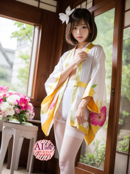 【白タイツ】和服と白パンストのコーデが見たかったので生成してみた白スト和装女子の三次風画像【AI画像】の画像