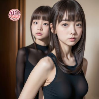 【黒ぴち】黒い生地のフィット感や透け感がフェチいトップスやインナーを着た女性の三次風画像【AI画像】の画像