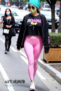 【アスレジャー】下半身ぴったりレギンスで街歩きする女性を街撮りした三次風画像【AI画像】の画像