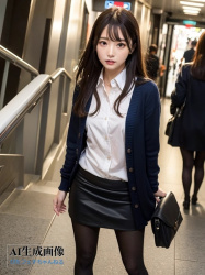 【黒スト】街行く黒パンストOLさんにお願いして撮影させてもらった三次風画像【AI画像】の画像