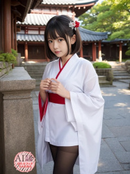 【黒スト】紅白色で巫女感ある和服に黒パンストや黒タイツがよく似合う和装女子の三次風画像【AI画像】の画像