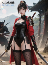 【和服】刀とか近接戦闘用武器を装備した和装美少女の三次風画像【AI画像】の画像